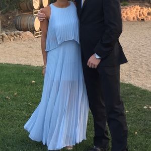 BCBG pleated chiffon gown- light blue.